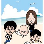 家族の似顔絵イラスト in 沖縄ビーチ