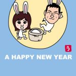 うさぎ年の似顔絵年賀状!夫婦で餅つき