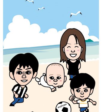 家族の似顔絵イラスト in 沖縄ビーチ