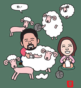 夫婦とも羊の着ぐるみの年賀状デザイン