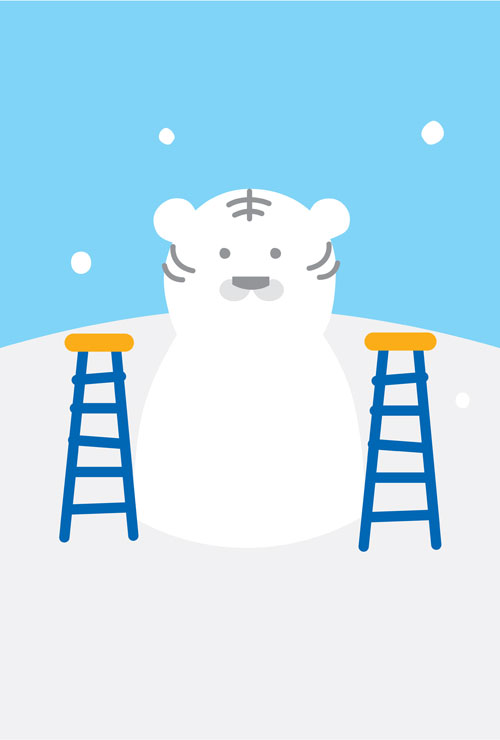 トラの形の雪だるまのイラスト