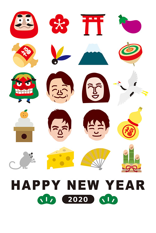 アイコン風のデザイン年賀状 シンプルでかっこいい 鼠年の年賀状