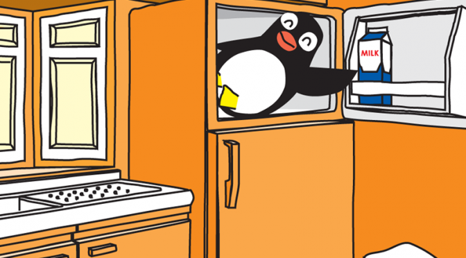 冷蔵庫に住むペンギンのイラスト