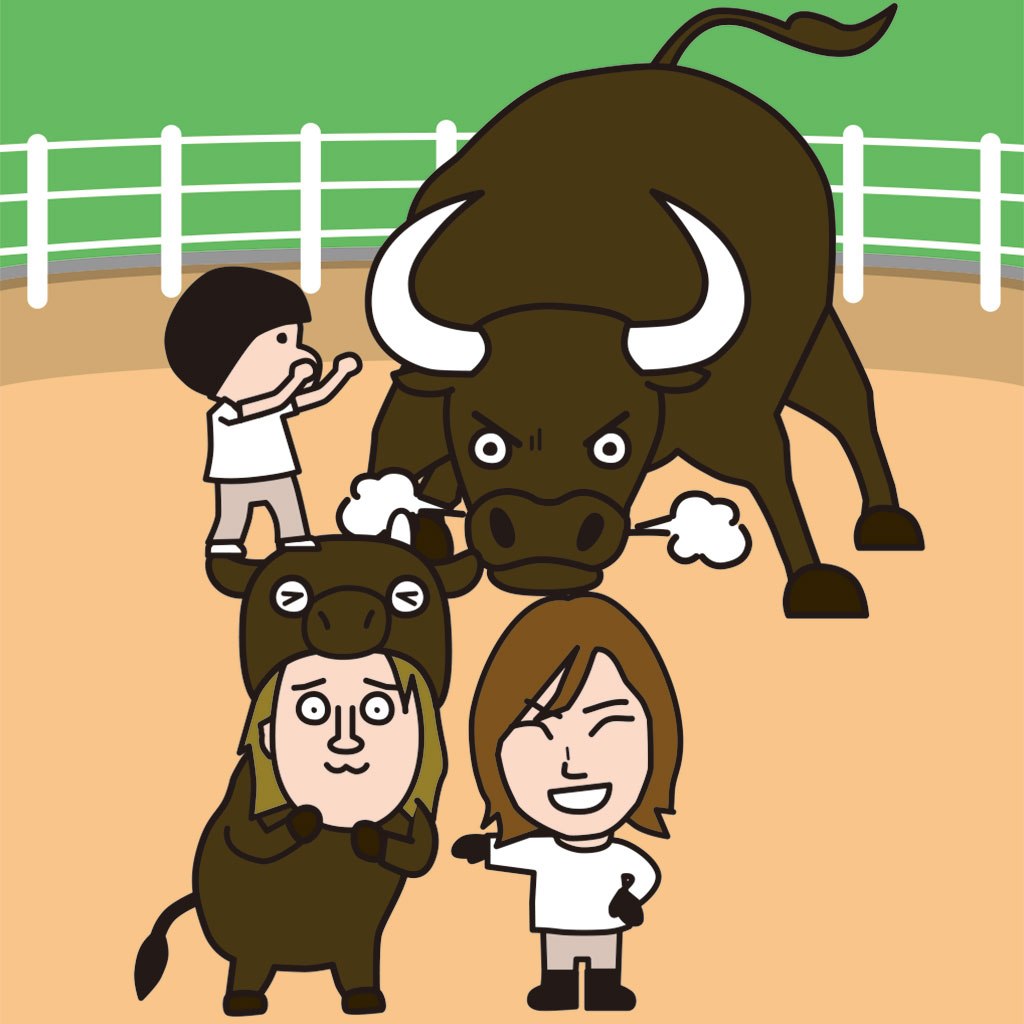 日本の闘牛のイラスト！円形の闘牛場で闘う牛