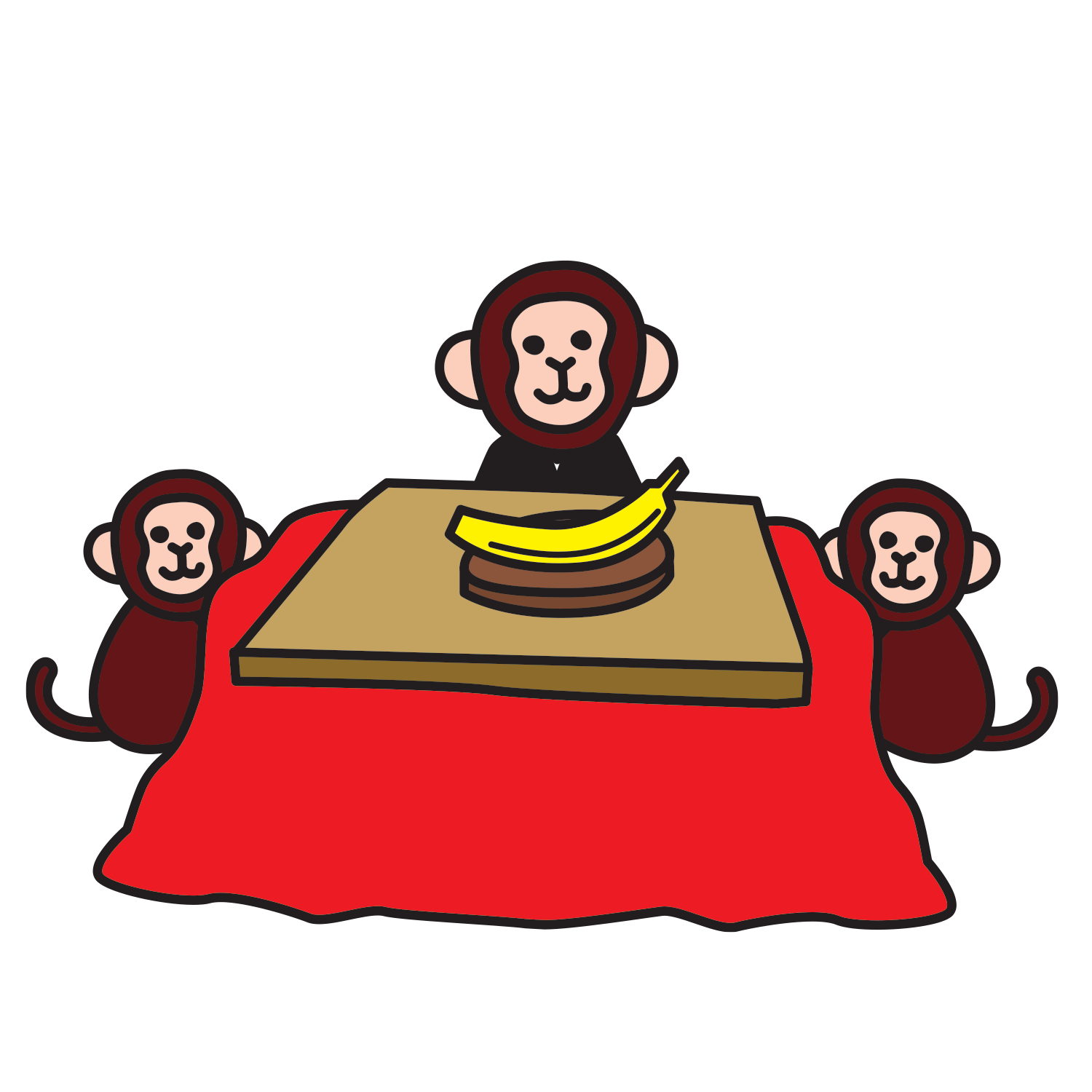 人気の年賀状テンプレート コタツで正月を迎えるお猿のイラスト
