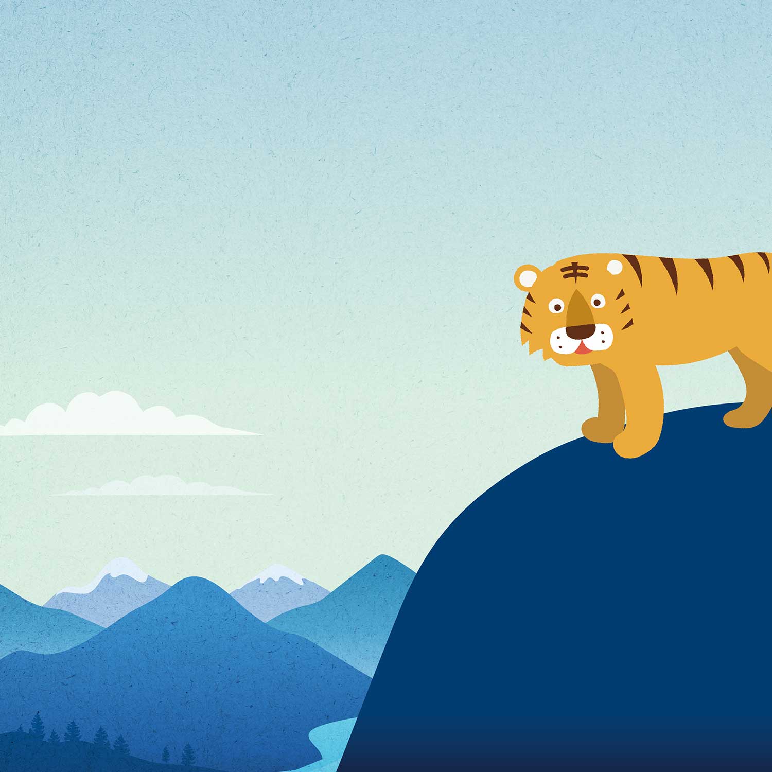 虎と山のイラスト オシャレな貼り絵のようなデザインテンプレート 寅年の年賀状