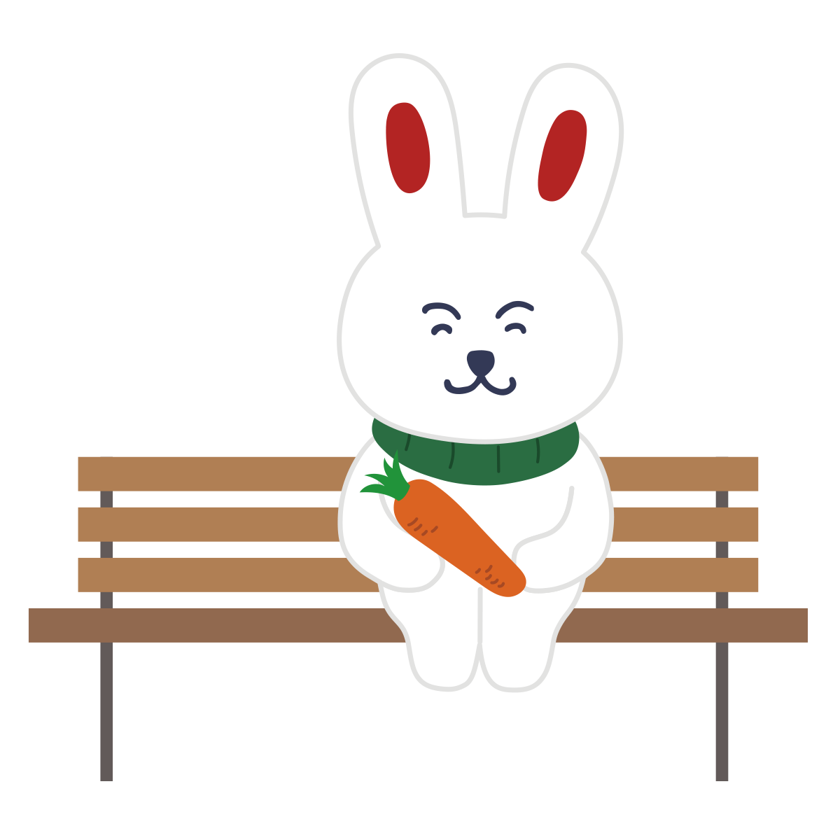 ベンチに座るウサギのイラスト