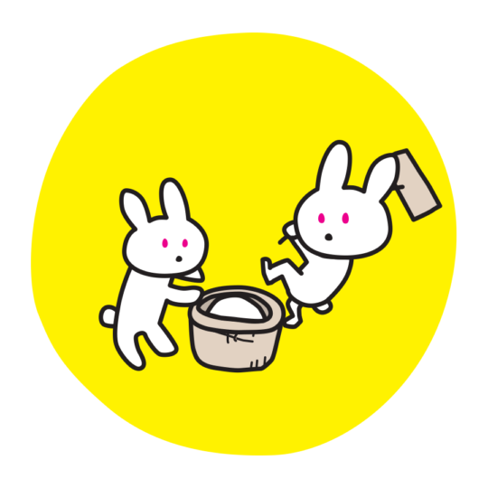 月で餅つきするウサギのイラストデザイン