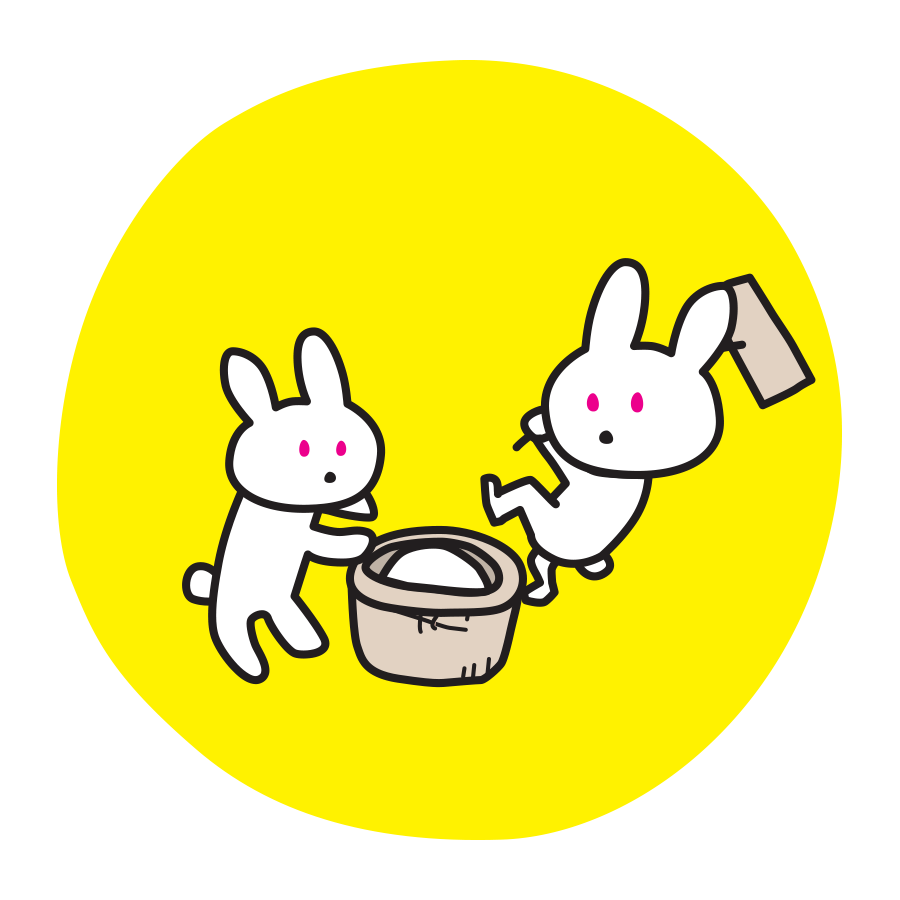 月で餅つきするウサギのイラストデザイン